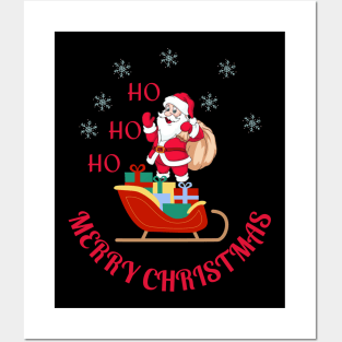 Merry Christmas Santa sleigh Posters and Art